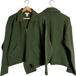 Vintage 100% Wool Full Zip Sweater Cardigan Jacket Women's Medium Green Collared
